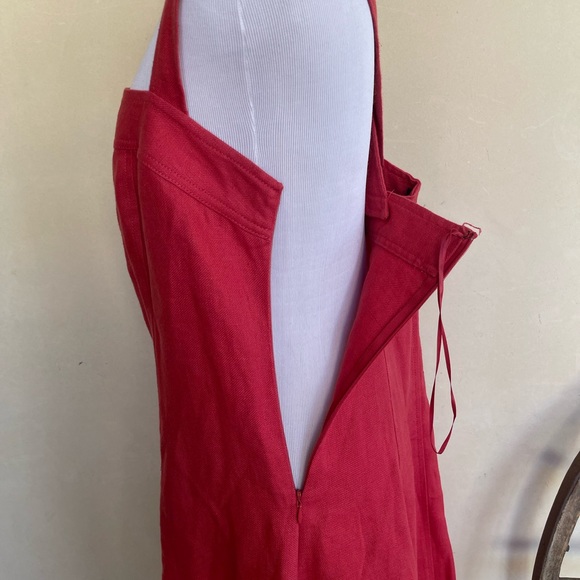 RALPH LAUREN Dress Cranberry Red 100% Linen Pockets Navy Lace-Up Zipper Sz 8 NEW - Picture 7 of 15